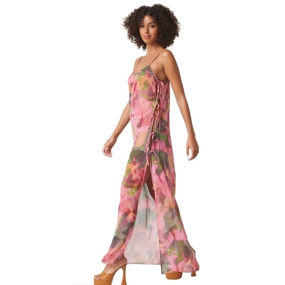 NWT Misa Watercolor Print Chiffon Salome Dress Top Tunic Watermelon Tourmaline